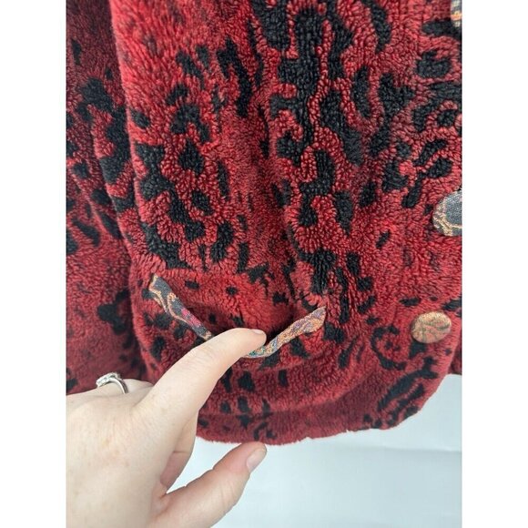 VTG Coldwater Cream Fleece Jacket Women Small Red Tapestry Granny Grandmacore - Picture 8 of 11